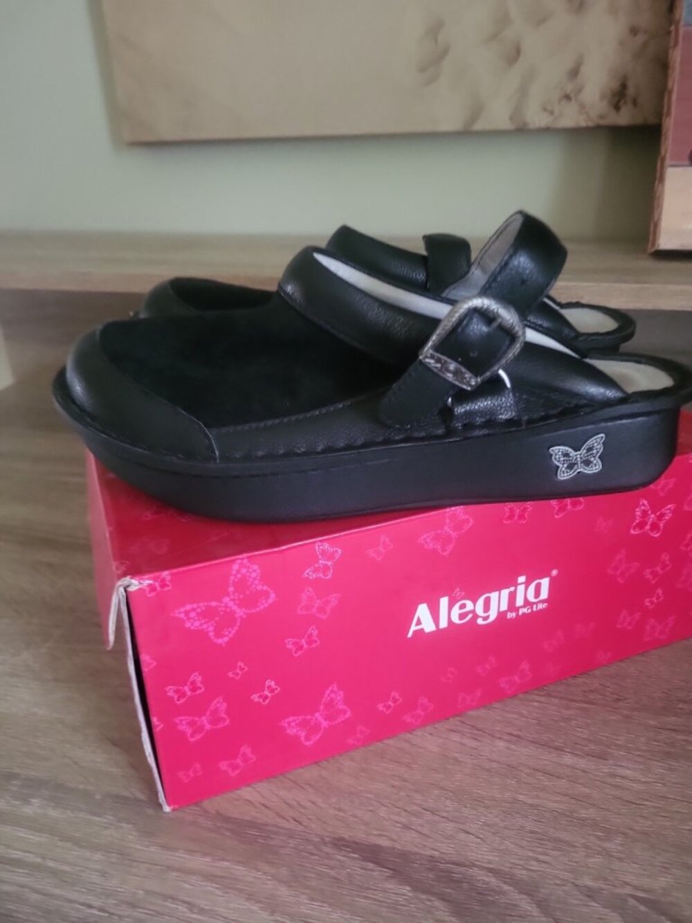 Alegria Seville Black Flex Clogs Shoes Suede/Leather Womens EU 39/US 9.5 WIDE